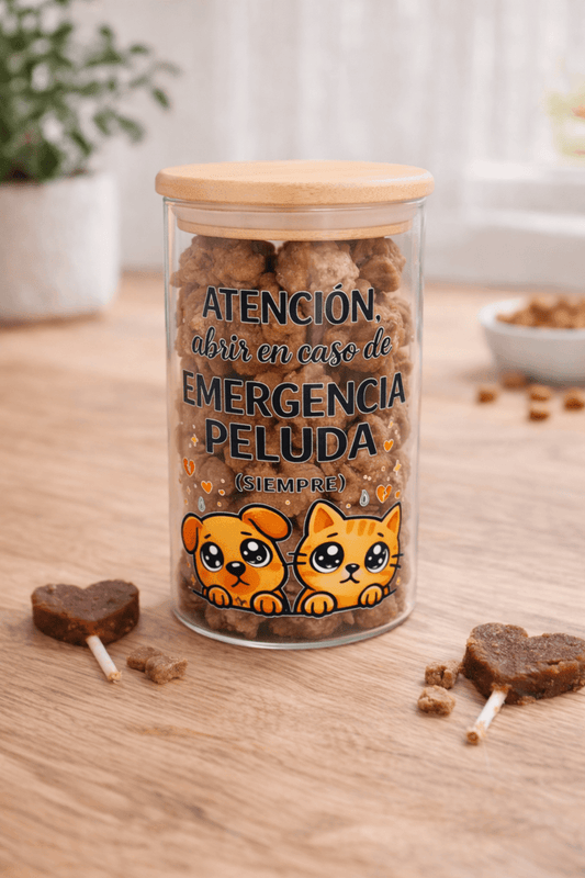 Tarro cristal snacks mascotas emergencia