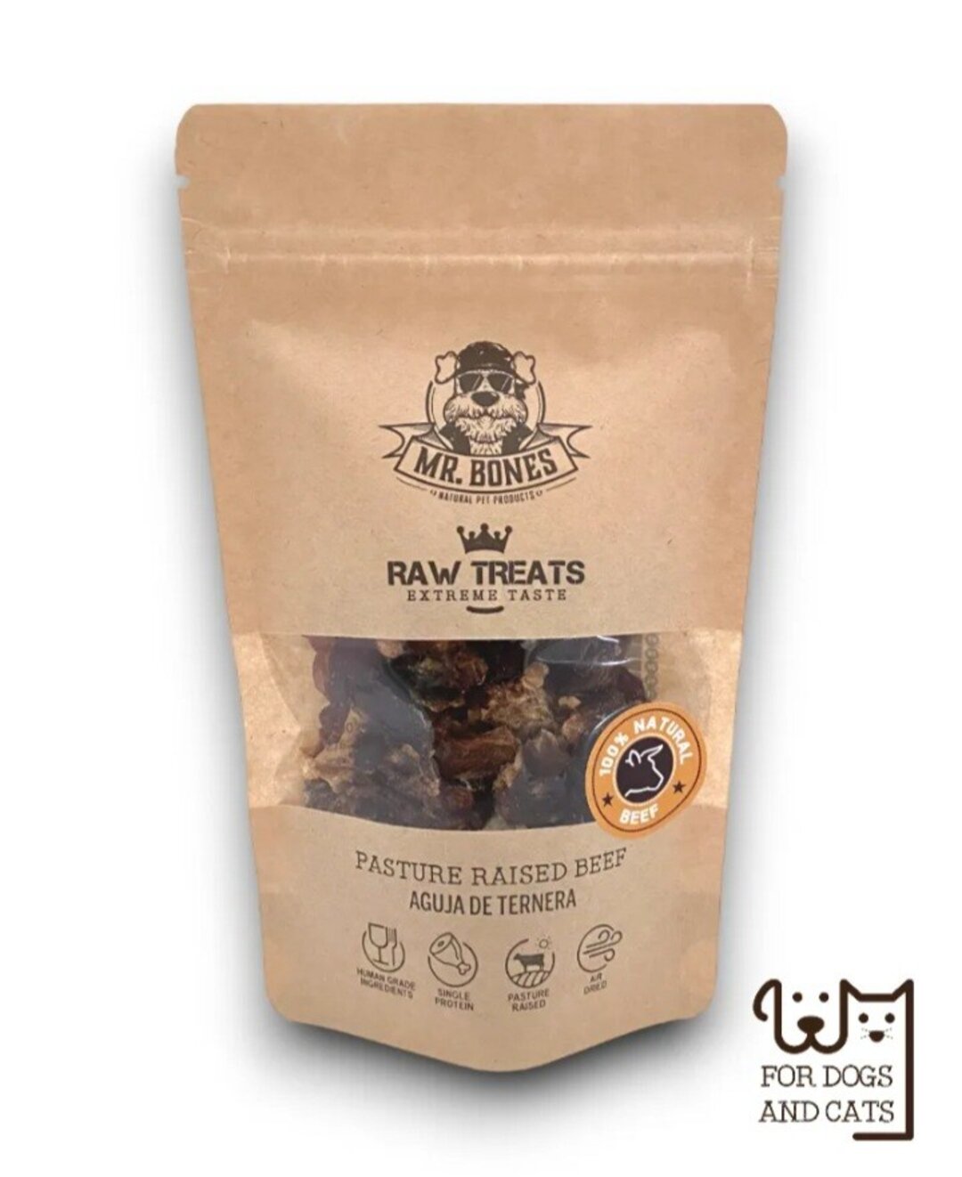 Raw Treats Aguja de Ternera para Perros y Gatos - Mr Bones