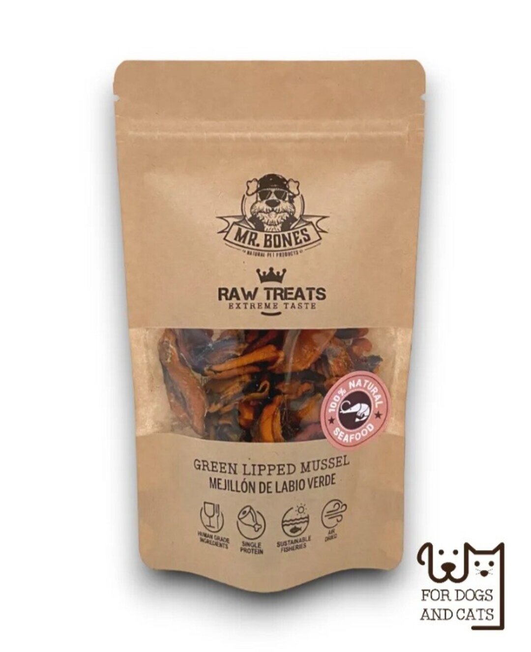 Raw Treats Mejillón de Labio Verde para Perros y Gatos - Mr Bones