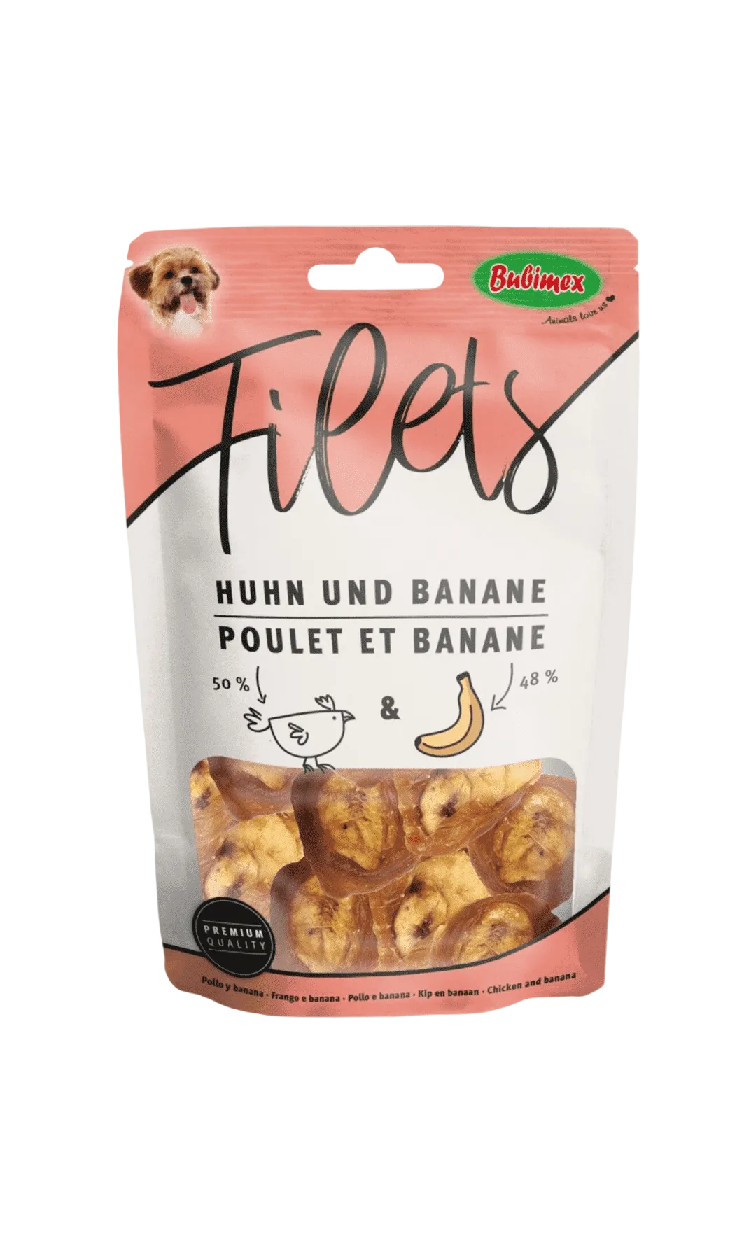 Filetes de pollo con plátano snacks perros