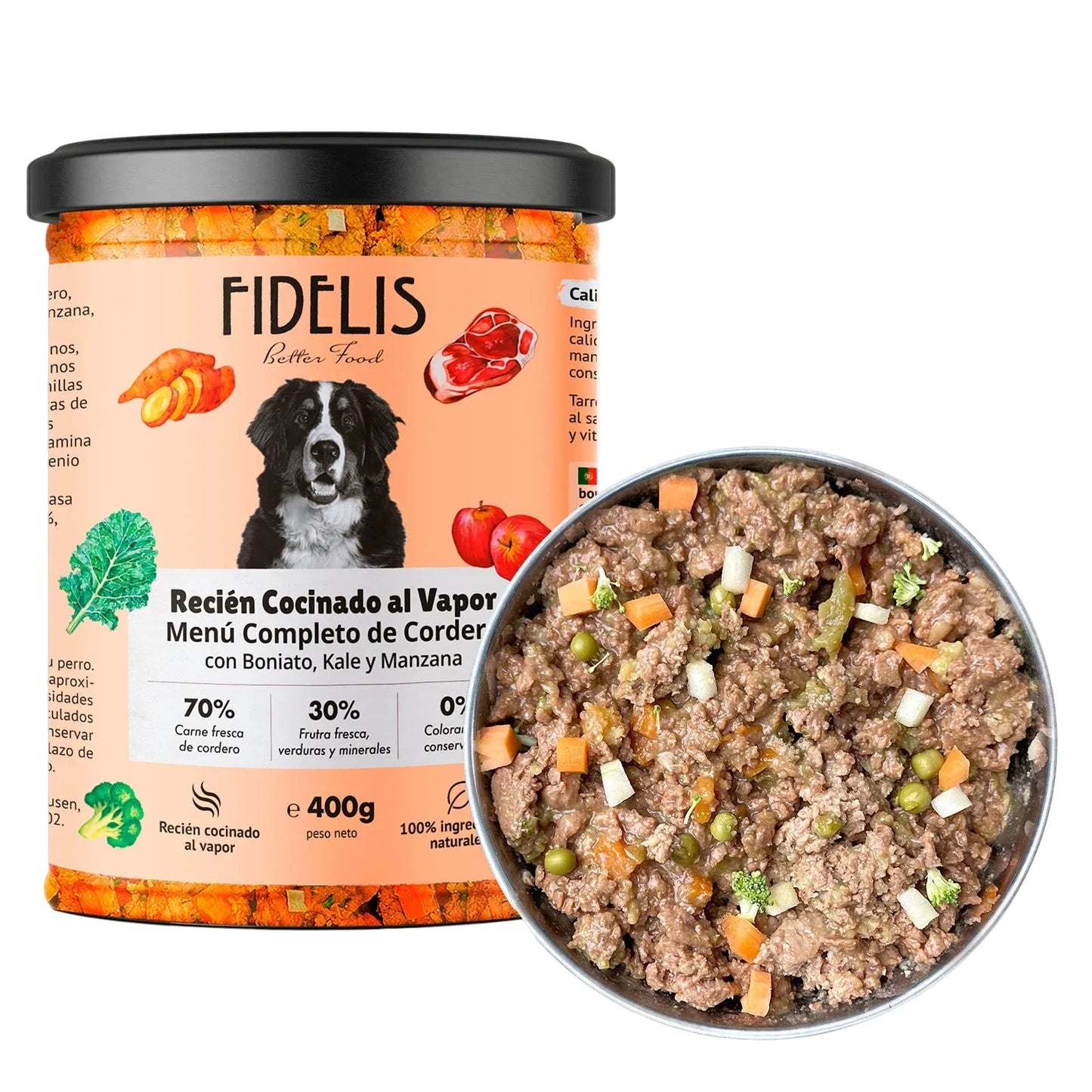 Cordero con boniato, col rizada y manzana – Alimento Completo para perros fidelis