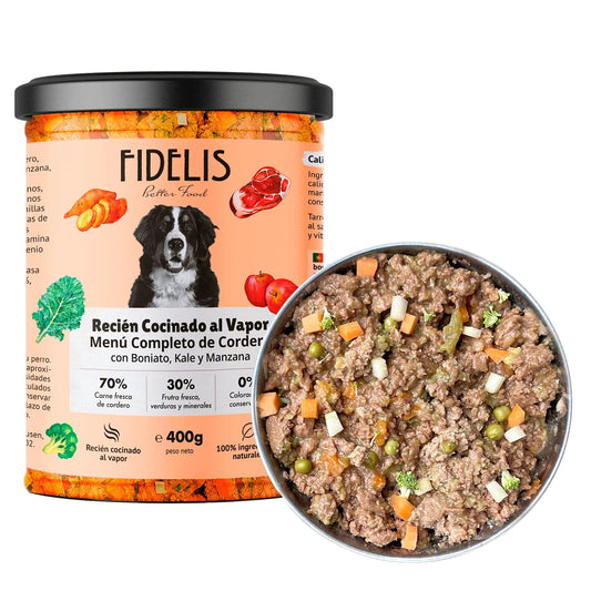 Cordero con boniato, col rizada y manzana – Alimento Completo para perros fidelis
