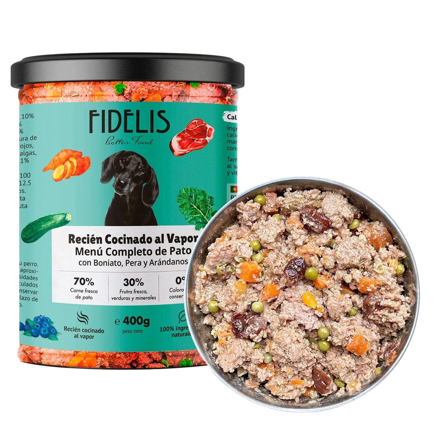 Pato con boniato, pera y arándanos – Alimento Completo para perros fidelis