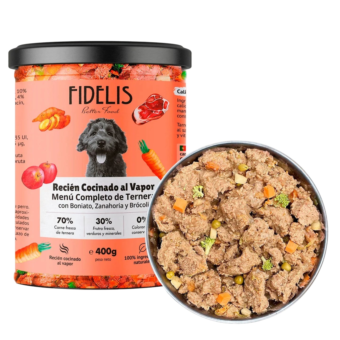 Ternera con boniato, manzana y brócoli – Alimento Completo para perros fidelis