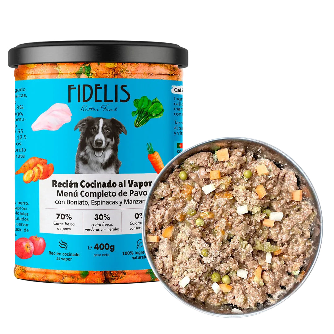 FIDELIS Pavo con Boniato, Espinacas y Manzana (tarro de 400 g)