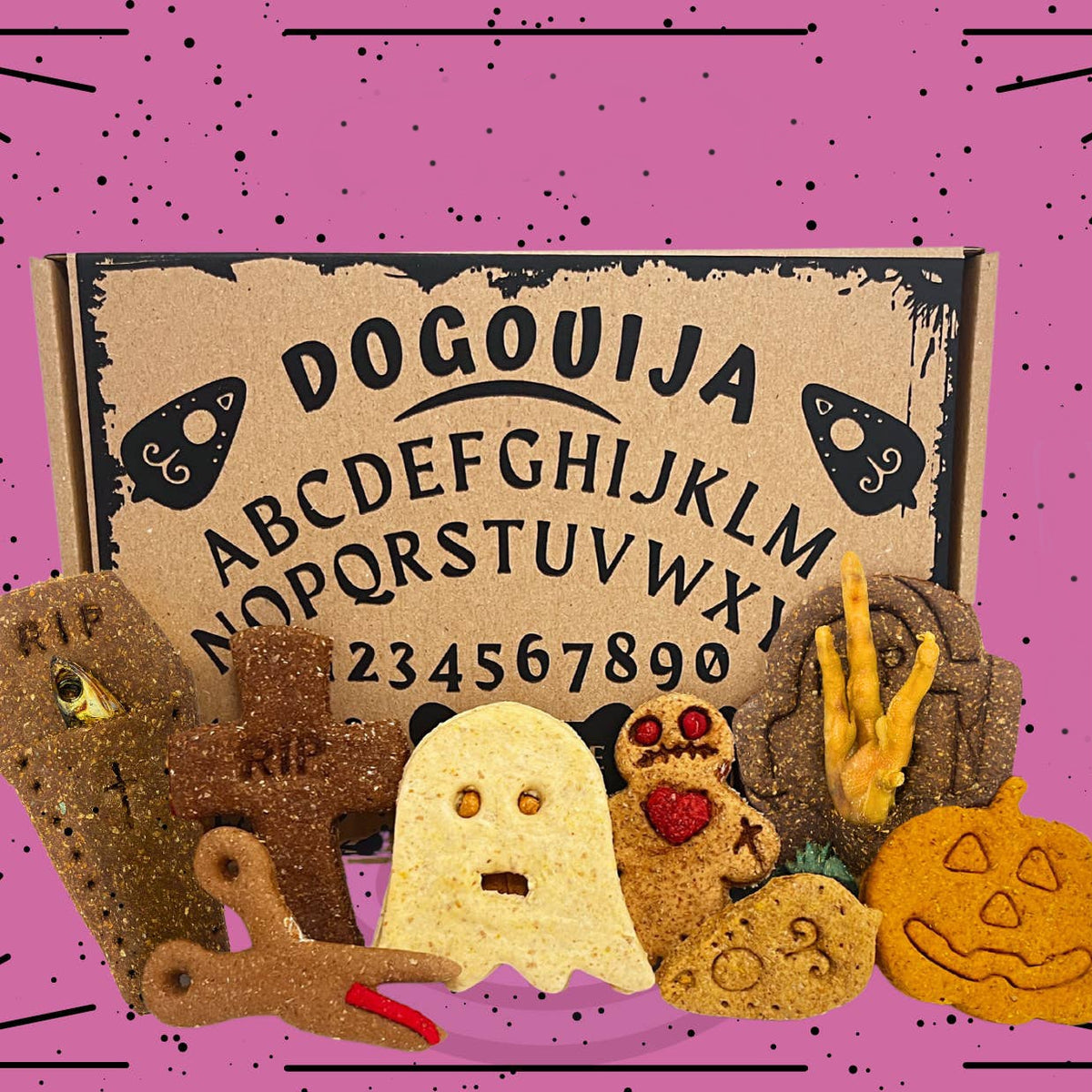 DOGOUIJA - Caja regalo Halloween con 8 galletas para perros